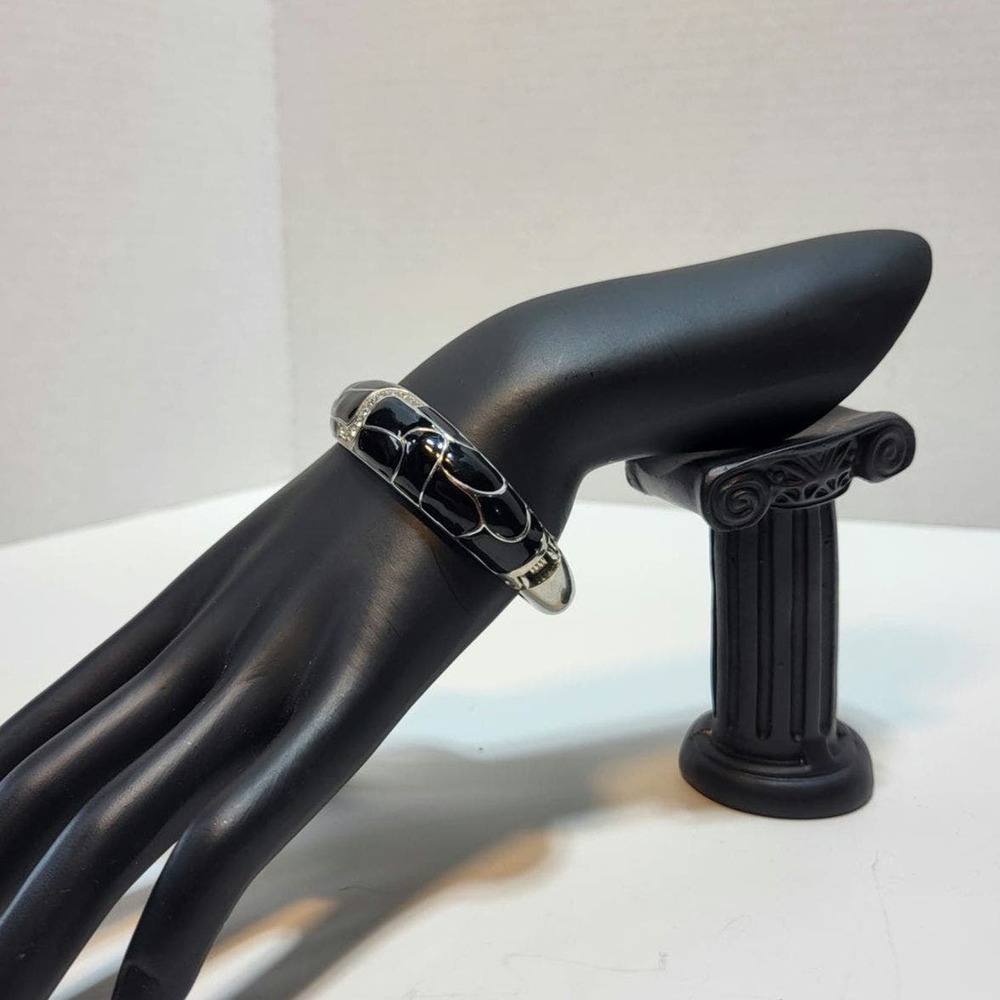 Lia Sophia Silver and Black Rhinestone Accent Bangle Hinged Bracelet - Picture 2 of 7